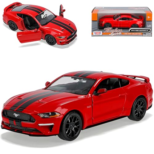 Motormax Ford Mustang VI Coupe Rot mit Streifen in Schwarz Modell Ab 2014 Version ab Facelift 2017-2023 1/24 Modell Auto von Motormax
