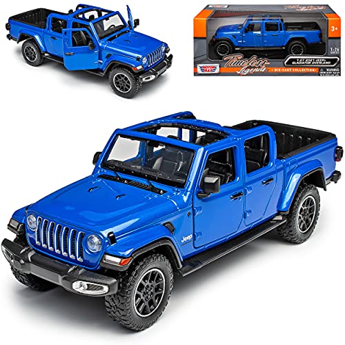 Motormax Jeep Gladiator Overland JT Wrangler Cabrio Offen Blau Pick-Up Ab 2019 1/27 1/24 Modell Auto mit individiuellem Wunschkennzeichen von Motormax