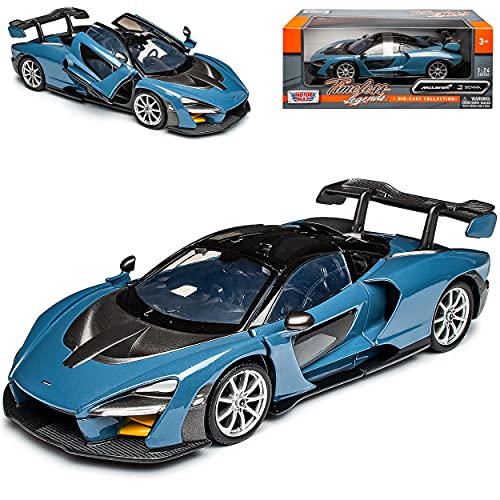 Motormax McLaren Senna Coupe Blau Grau Ab 2018 1/24 Modell Auto mit individiuellem Wunschkennzeichen von Motormax
