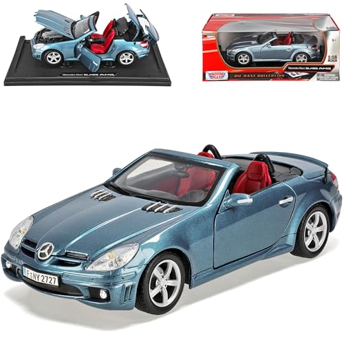 Motormax Mercedes-B SLK R171 2004-2011 55 AMG Grau Blau Öffnendes Dach Coupe Cabrio 1/18 Modell Auto mit individiuellem Wunschkennzeichen von Motormax