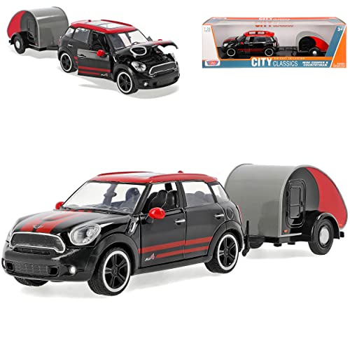 Motormax Mini Cooper Countryman S Schwarz Rot mit Anhänger 1/24 Modell Auto mit individiuellem Wunschkennzeichen von Motormax