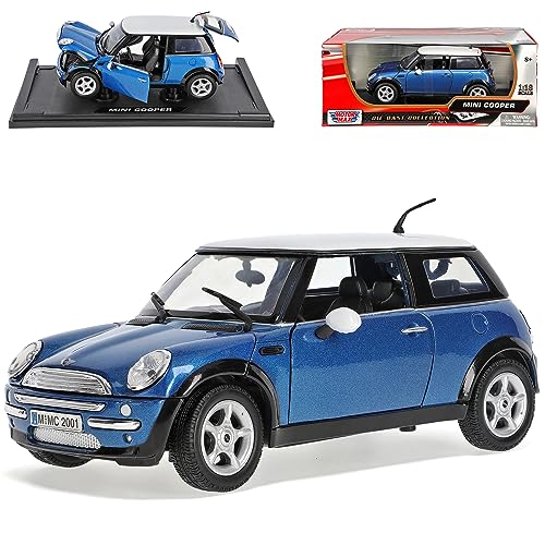 Motormax Mini Cooper R50 Blau mit Dach in Weiss 2001-2006 1/18 Modell Auto mit individiuellem Wunschkennzeichen von Motormax