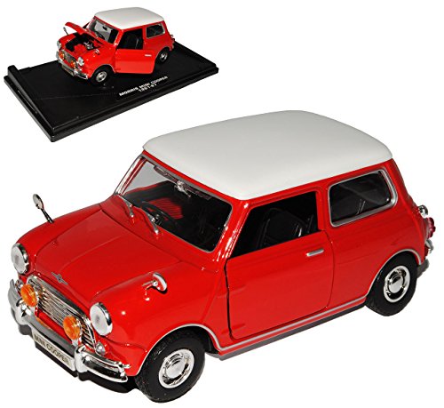Motormax Morris Mini Cooper altes Ur Modell Rot mit weißem Dach 1959-2000 1/18 Modell Auto mit individiuellem Wunschkennzeichen von Motormax
