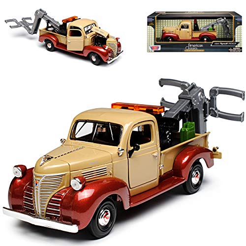 Motormax Plymouth 1941 Pickup Braun Abschlepper 1/24 Modell Auto mit individiuellem Wunschkennzeichen von Motormax