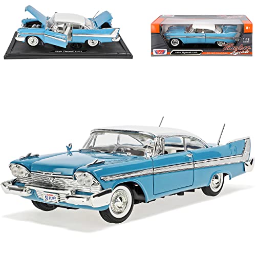 Motormax Plymouth Fury Coupe Blau 1958 1/18 Modell Auto mit individiuellem Wunschkennzeichen von Motormax