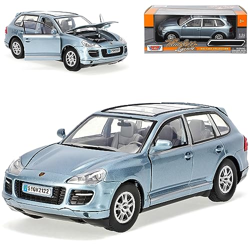 Motormax Porsche Cayenne Turbo Grau Typ 9PA 1. Generation 2002-2010 Ab Facelift 2007 1/24 Modell Auto mit individiuellem Wunschkennzeichen von Motormax