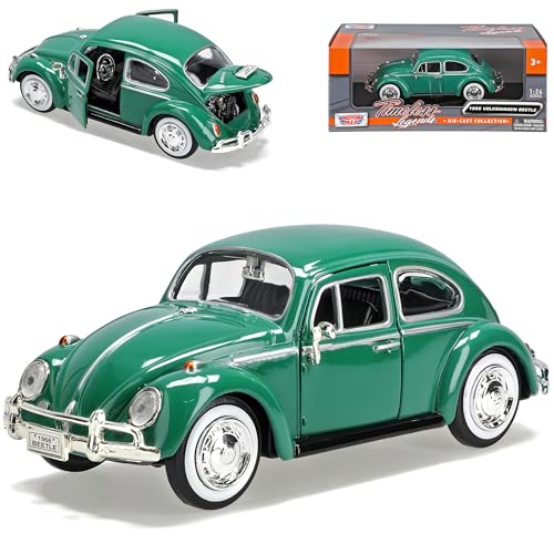 Motormax Volkwagen Käfer 1300 Coupe Java Grün mit Weissbandreifen 1/24 Modell Auto von Motormax