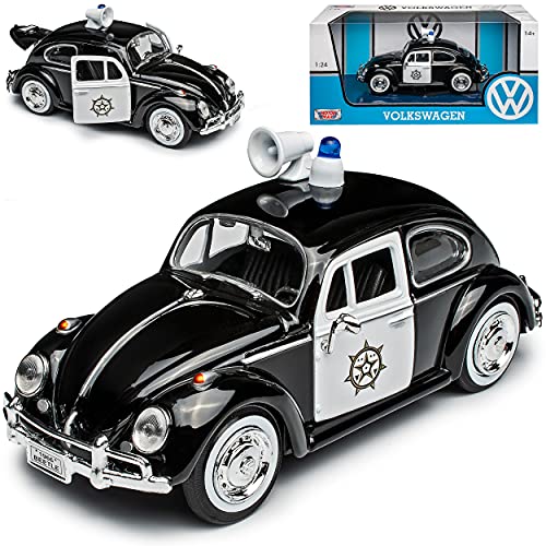 Motormax Volkwagen Käfer 1300 Coupe Polizei Schwarz Weiss 1961-1974 1/24 Modell Auto von Motormax
