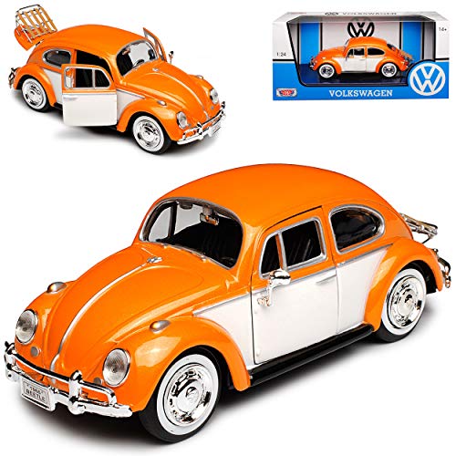 Motormax Volkwagen Käfer Coupe Coupe Orange mit Beige und Kofferhalter 1/24 Modell Auto mit individiuellem Wunschkennzeichen von Motormax