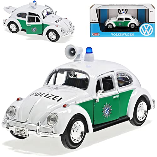 Motormax Volkwagen Käfer Polizei Bayern Deutschland Grün Weiss 1/24 Modell Auto mit individiuellem Wunschkennzeichen von Motormax