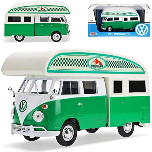 Motormax Volkwagen T1 Camper Bus Personen Transporter Grün 1950-1967 1/24 Modell Auto mit individiuellem Wunschkennzeichen von Motormax