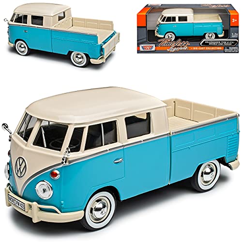 Motormax Volkwagen T1 Pickup Pritsche Blau Weiss Cream Samba Bully Bus 1950-1967 1/24 Modell Auto von Motormax
