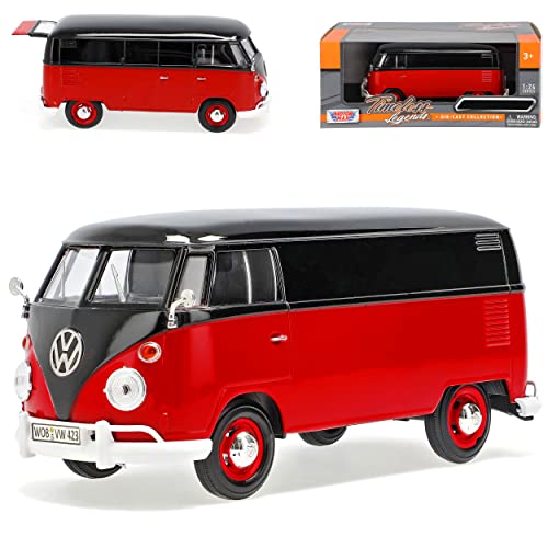 Motormax Volkwagen T1 Schwarz Rot Kasten Samba Bully Bus 1950-1967 1/24 Modell Auto mit individiuellem Wunschkennzeichen von Motormax