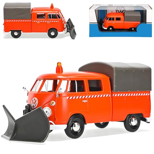 Motormax Volkwagen T1 Winterdienst Orange Pritsche mit Plane 1950-1967 1/24 Modell Auto mit individiuellem Wunschkennzeichen von Motormax