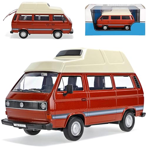 Motormax Volkwagen T3 Camper Bus Personen Transporter Braun mit Weiss 1979-1992 1/24 Modell Auto mit individiuellem Wunschkennzeichen von Motormax