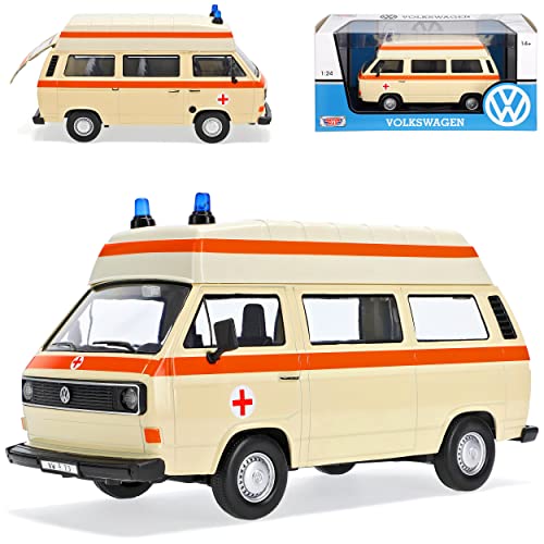 Motormax Volkwagen T3 Krankenwagen Notarzt 1979-1992 1/24 Modell Auto mit individiuellem Wunschkennzeichen von Motormax