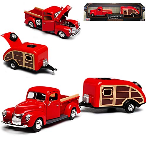 Motormax for. 1940 Pickup Rot mit Wohnwagen Anhänger Rot 1/24 Modell Auto Motormax for. 1940 Pickup Rot mit Wohnwagen Anhänger Rot 1/24 Modell Auto von Motormax