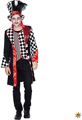 PartyXPeople Pierrot Mantel Kostüm I Gr. 50-58 I Inklusive eingenähter Weste, aufgesetzter Taschenlaschen und Riegel auf der Rückseite I Roter Paillettenbesatz am Kragen von PartyXPeople