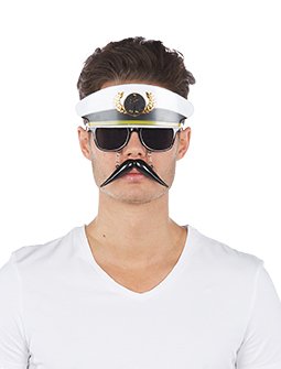 Mottoland Kapitän Brille mit Bart attrappe Karneval Offizier Schwarz getönt von Mottoland