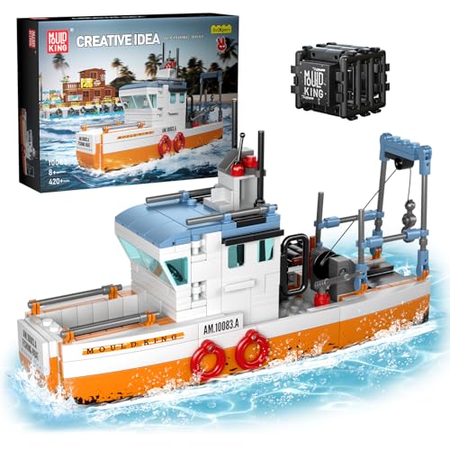 Mould King 10083 Fischerboot Klemmbausteine Schiff Spielzeug Bausteine Segelschiff Boat Modell Schiffbausatz Mit Angelwerkzeugen Kompatibel Mit Andere Marke(420 Teile) von Mould King