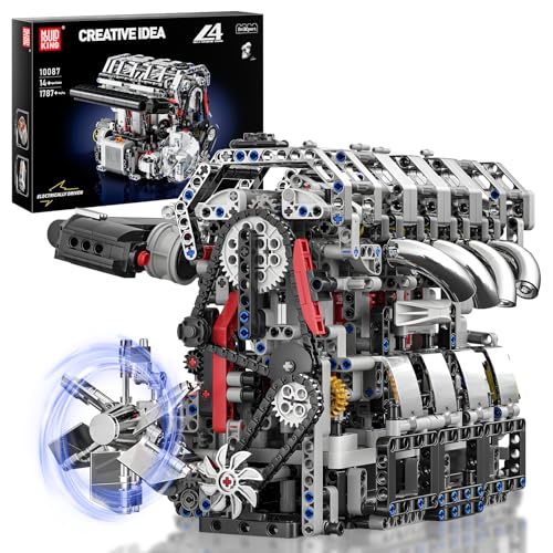 Mould King 10087 Technik Motor Bausatz Bausteine L4 Engine Klemmbausteine Modell Motor Simulation Motoren mit Funktionsfähiges Engine kit für Erwachsene(1787 Teile) von Mould King