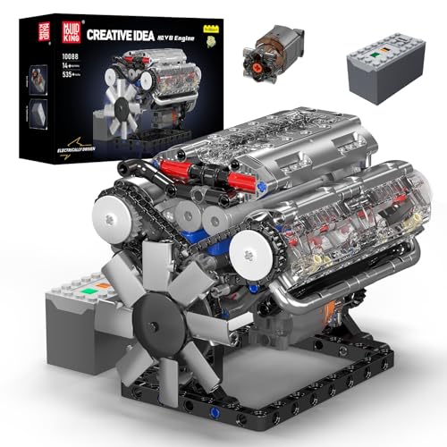 Mould King 10088 Technik V8 Motor Bausatz Bausteine Engine Modell Klemmbausteine Simulation Motor mit Funktionsfähiges Engine kit (535 Teile) von Mould King