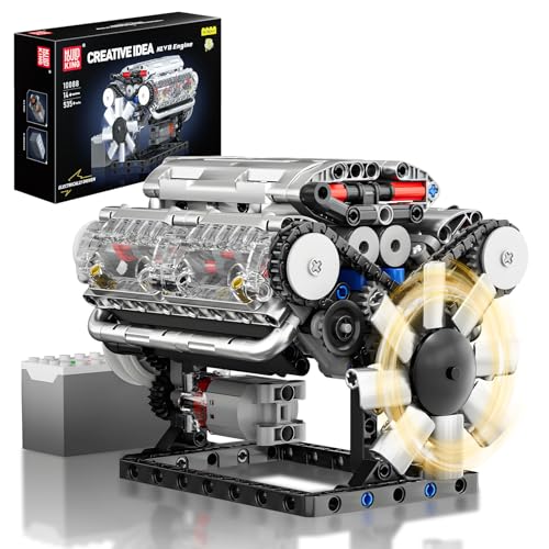 Mould King 10088 Technik V8 Motor Bausatz Bausteine Modell Motor Klemmbausteine Benzinmotor Engine Kit Transparentes Funktionsmodell für Engine Fans (535 Teile) von Mould King