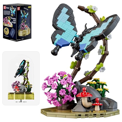 Mould King 10103 Blumen Insekten Klemmbausteine Schmetterling Blumen Bausteine LED Musik Bauspielzeug mit Staubschutzhaube Insekten Sammlung(432 Teile) von Mould King