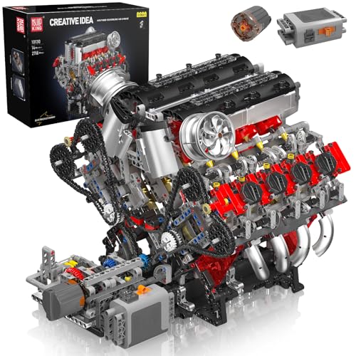 Mould King 10130 MOC Technik F488（V8） Achtzylinder-Motor Reihenbenzinmotor-Blockbausatz 3,9-Liter Doppelturbo-V8-Motor Technologie Klemmbausteine Bausatz Enthält Motor und Batteriekasten (2718 PCS+) von Mould King