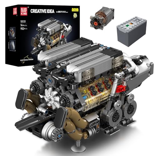 Mould King 10131 MOC Technik （W16） zwei eng Gestellte V8-Motoren kombiniert -Blockbausatz Technologie Klemmbausteine Bausatz Enthält Motor und Batteriekasten vier Turbolader (952 PCS+) von Mould King