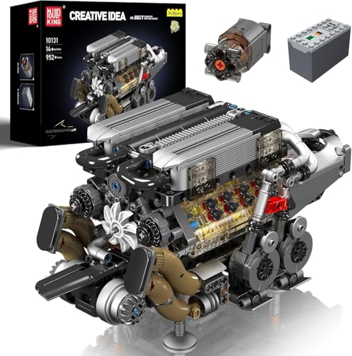 Mould King 10131 Technik W16 Achtzylinder-Motor großes Set für Erwachsene, V8-Motor Modell Bausatz, Ausstellungsstück für Sammler (952Teile) Technologie Klemmbausteine Bausatz von Mould King