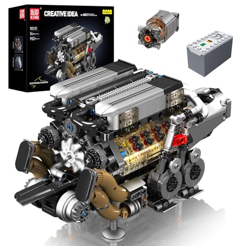 Mould King 10131 Technik W16 Motor Bausatz Bausteine Spielzeug, 952 Teile APP-Kontrolle Simulation Motor Klemmbausteine Modell mit Vier Turbolader und Batteriekasten Als Kollektion für Erwachsene von Mould King