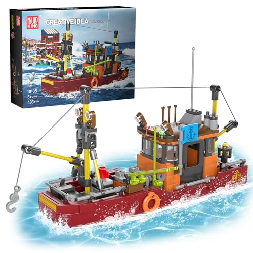 Mould King 10135 Hafen Klemmbausteine Fischerboot Baustaz Schiff Bausteine Spielzeug Piratenschiff Bausteine Geschenk für Erwachsene und Jugendliche(403 Teile) von Mould King
