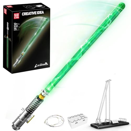 Mould King 10140 Technik Licht Schwert Klemmbausteine Bausatz Kit, Schwert Modell Bausatz mit Grün Beleuchtung und Halterung, Kreatives Rollenspiel, Anime Schwert Modell Bausteine Set (1126+ PCS) von Mould King