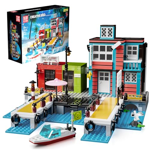 Mould King 10148 Wharf Bauspielzeug Klemmbausteine Hotel mit Schiff Fischerboot Hafen Spielzeug Architecture Bausteine Geschenk für Erwachsene und Kinder (782 Teile) von Mould King