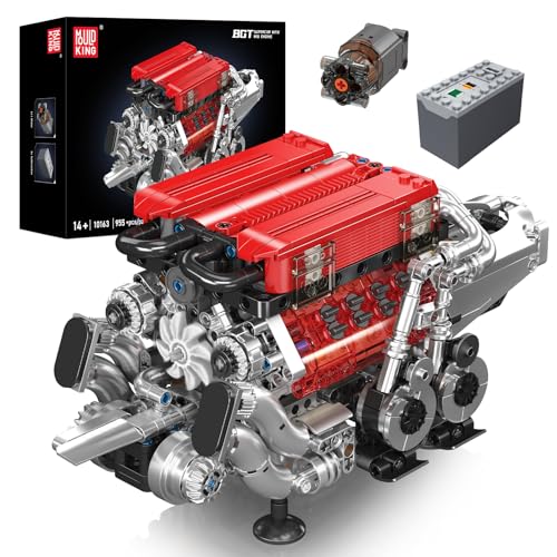 Mould King 10163 MOC Technik （W16） Zwei eng Gestellte V8-Motoren kombiniert -Blockbausatz Technologie Klemmbausteine Bausatz Enthält Motor und Batteriekasten Vier Turbolader (955 PCS+) von Mould King