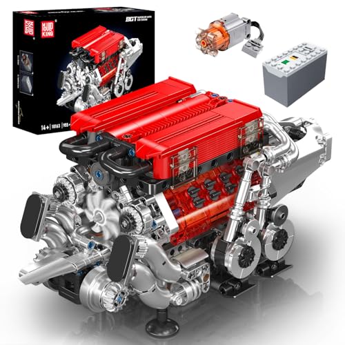 Mould King 10163 Technik W16 Bausteine Spielzeug, 955 Teile APP-Kontrolle Motor Bausatz, Auto Klemmbausteine Technik Modell mit 16-Zylinder und Batteriekasten Als Kollektion für Erwachsene (Rot) von Mould King