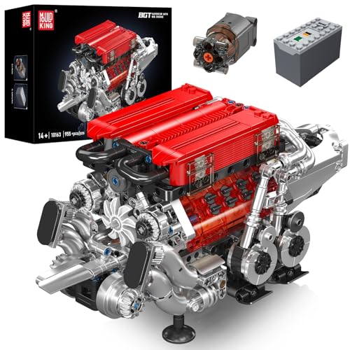 Mould King 10163 Technik W16 Motor Bausteine Spielzeug Modell, 955 Teile Engine Technologie Klemmbausteine Bausatz, Spielzeug/Geschenk/Sammlerstücke für Jungen Mädchen (Rot) von Mould King