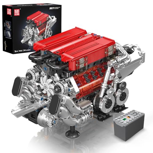 Mould King 10163 Technik W16 Motor Bausteine Spielzeug – W16 Engine Modell mit Batterie-Motor, Realistisches Automotor-Bausatz, Geschenk für Jungen Mädchen ab 14 Jahren von Mould King