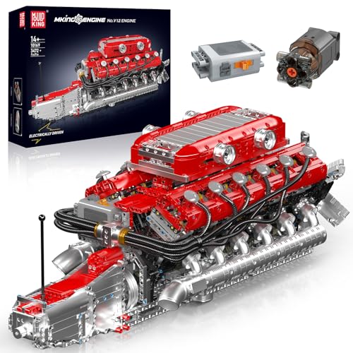 Mould King 10169 MOC Technik V12-Zylinder-Reihenbenzinmotor Zylinderblock-Kit-Motor Technologie Sportwagen Elektromotorantrieb Klemmbausteine Bausatz Enthält Motor und Batteriekasten (3472 PCS+) von Mould King