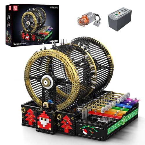 Mould King 10170 MOC Technik Kreatives elektrisches Musikbox-Baustein-Spielzeugset, Weihnachts-Themen-DIY-Mechanik-Musikbox-Modell, inklusive Klaviertasten, Klanghämmer und rotierendem Klangrad von Mould King