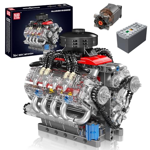 Mould King 10171 MOC Technik LSX454 （V8） Achtzylinder-Motor Reihenbenzinmotor-Blockbausatz Technologie Klemmbausteine Bausatz Enthält und Batteriekasten V8-Motor (487 PCS+) von Mould King