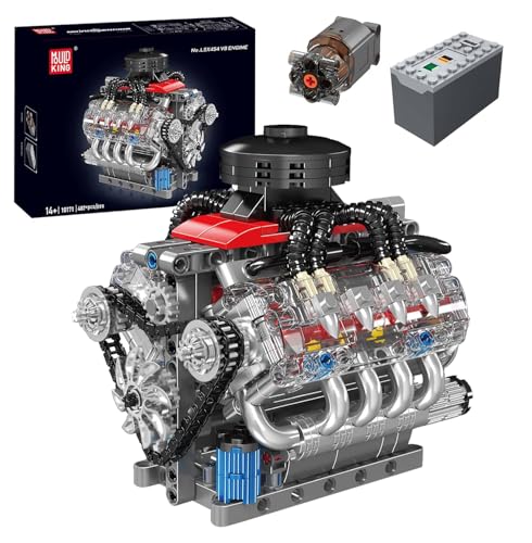 Mould King 10171 Technik V8 Motor ModellBausatz, 487 Teile Achtzylinder-Motor Engine Kit für Erwachsene Enthält V8 Sammlerstück Technisches Klemmbausteine Bausatz von Mould King