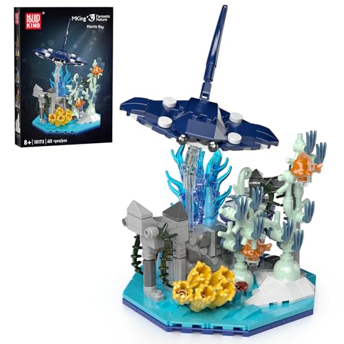 Mould King 10173 MOC Teufelsrochen Bausteine mit Sockel Tier Bauspielzeug Klemmbausteine Meerestiere Set DIY Bauspielzeugsets Geschenke für 8+ Kinder und Erwachsene(411 Teile) von Mould King