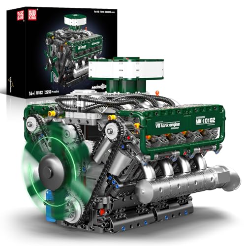 Mould King 10182 Technik V8 Engine Building Blocks Toy Model, MOC Tank Engine Clamping Building Blocks Kit Gift, Car Engine Construction Technology Toy for Children/Adults Collections (2250 Pieces) von Mould King