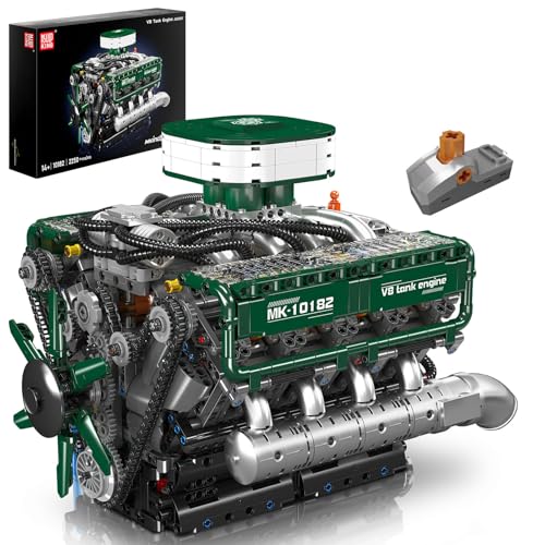 Mould King 10182 Technik V8 Motor Bausatz Klemmbausteine Motor Set mit Batteriebox Engine Modellbausatz Bausteinset Sammlerstücke Geschenke für Erwachsene(2250 Teile) von Mould King