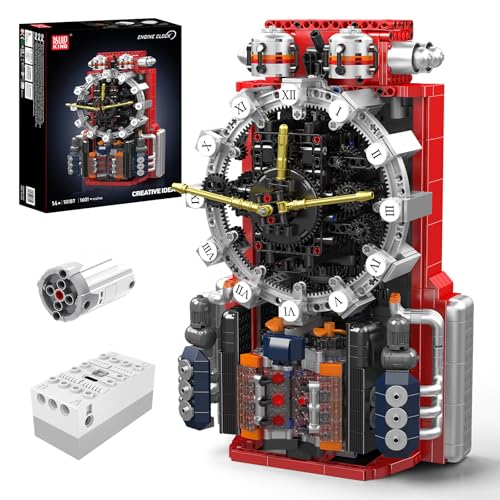 Mould King 10187 MOC Technik Cyberpunk-Mechanik-Uhren-Bausteinmodell, kreativer Steampunk-Baustil mit mechanischem Zahnradantrieb, per App steuerbare Uhr.Technologie Klemmbausteine Bausatz 1601+Teile von Mould King