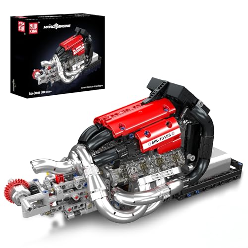 Mould King 10188 Technik Formelrennwagen-Motor Bausatz, mit elektrischem Antrieb, Benzinmotor-Nachbildung (inkl. Akku-Box und M-Motor) MOC Technologie Klemmbausteine Bausatz 980+PCS von Mould King
