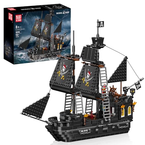 Mould King 10195 Technik Black Pearl Piratenschiff Bausteinsets, 932 Teile Kreativität Segelschiff Modell Bausteine, Geschenke für Kinder ab 8 Jahren/Erwachsene Sammler von Mould King