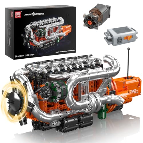 Mould King 10200 Technik V8 Motor Bausatz Bausteine Modell Klemmbausteine Motor mit Übertragungsfall Simulation LKW Auto Engines kit für Erwachsene(3472 Teile) von Mould King